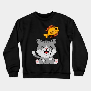 Happy Cat, Fresh Catch: Whimsical Fish Hook Wall Art Crewneck Sweatshirt